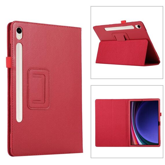 Custodia per tablet in pelle con texture ultra litchi per Samsung Galaxy Tab S9 con supporto (rosso)