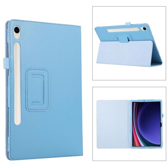 Custodia per tablet in pelle con texture ultra litchi per Samsung Galaxy Tab S9 con supporto (blu cielo)