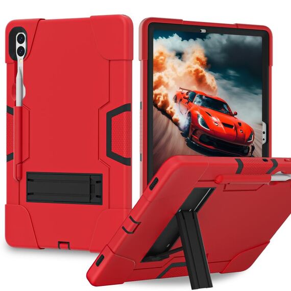 Per Samsung Galaxy Tab S9+ Custodia per tablet in silicone a colori a contrasto con supporto (rosso + nero)