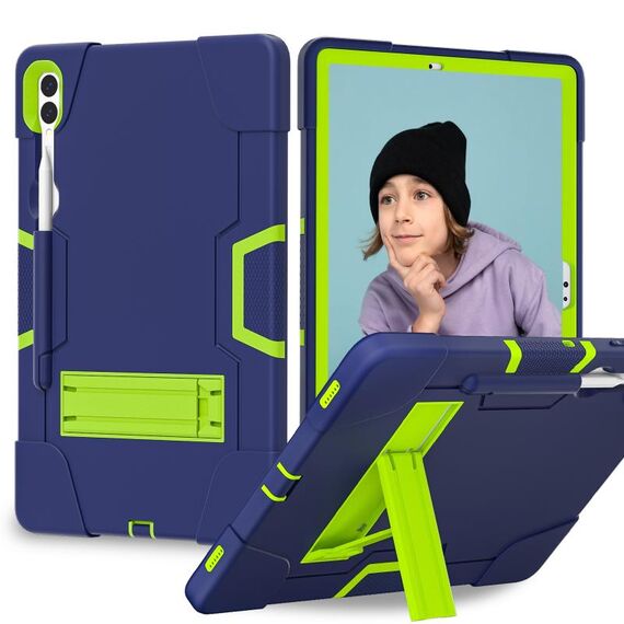 Custodia per tablet PC in silicone a colori a contrasto per Samsung Galaxy Tab S9+ con supporto (blu navy + verde)