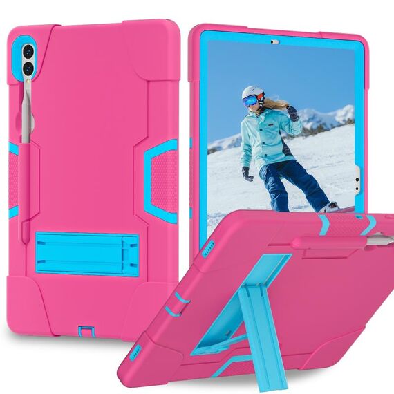 Custodia per tablet PC in silicone a colori a contrasto per Samsung Galaxy Tab S9+ con supporto (rosa rosso + blu)