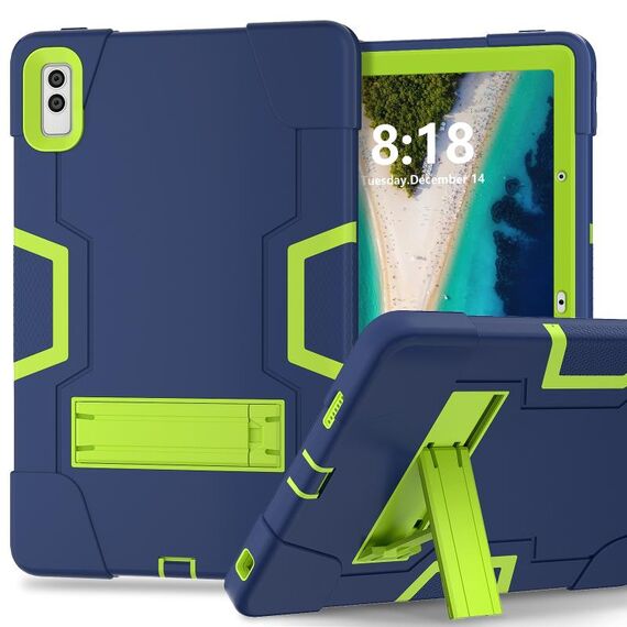 Custodia per tablet PC in silicone a colori a contrasto da 10,6 pollici per Lenovo Tab M10 5G con supporto (blu navy + verde)