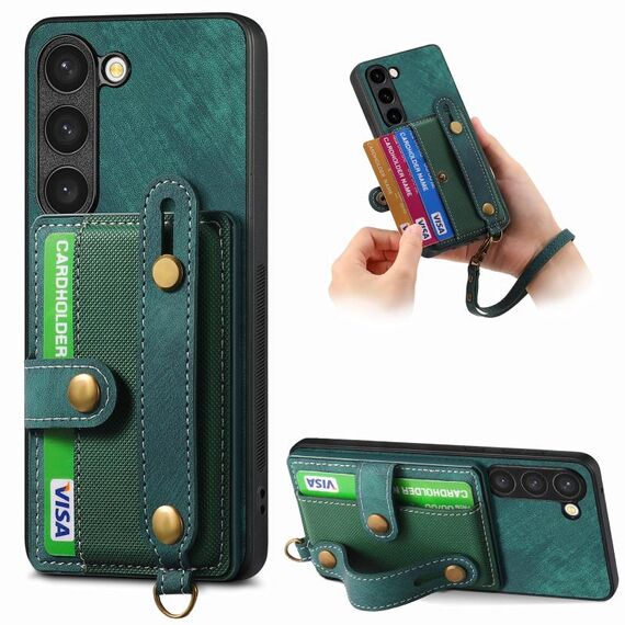 Custodia per telefono posteriore in pelle con cinturino incrociato retrò per Samsung Galaxy S23 5G (verde)