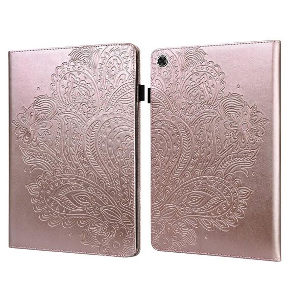 Custodia per tablet in pelle con motivo pavone in rilievo per Samsung Galaxy Tab A9 (oro rosa)
