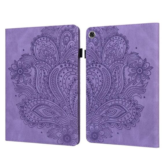 Custodia per tablet in pelle con motivo pavone in rilievo per Samsung Galaxy Tab A9 (viola)