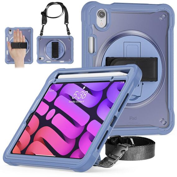 Custodia per tablet ibrida resistente per iPad mini 6 con maniglia e cinturino (grigio lavanda)