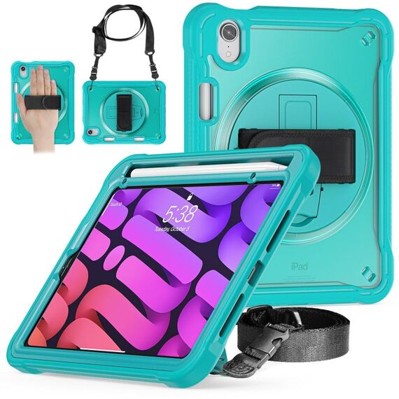 Custodia per tablet ibrida resistente per iPad mini 6 con maniglia e cinturino (azzurro)