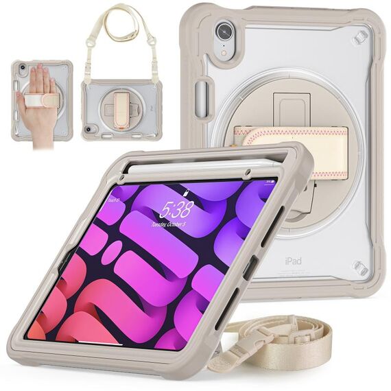 Custodia per tablet ibrida resistente per iPad mini 6 con maniglia e cinturino (cachi)