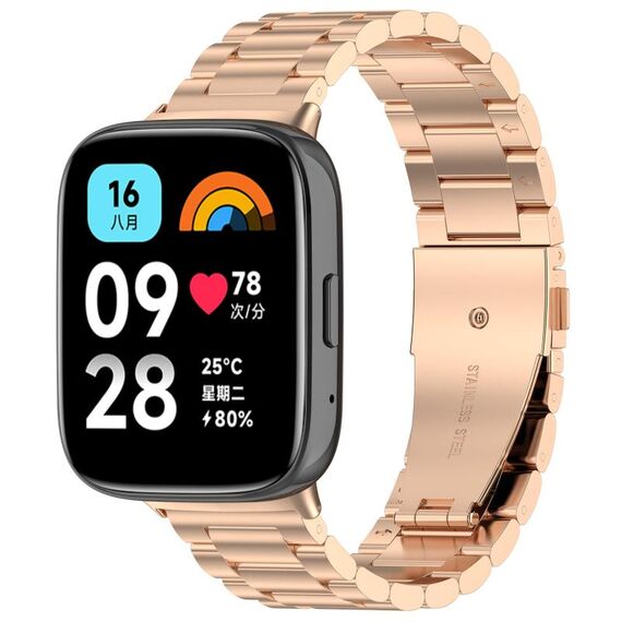 Per Redmi Watch 3 Lite / Watch 3 cinturino attivo in acciaio inossidabile con tre perline in metallo (oro rosa)