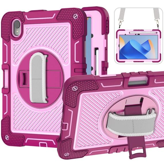 Custodia per tablet in silicone a contrasto per PC con rotazione a 360 gradi per Huawei MatePad 11 2023 (rosa rossa + rosa)