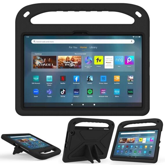 Custodia per tablet antiurto EVA con manico per Amazon Kindle Fire Max 11 con supporto (nero)