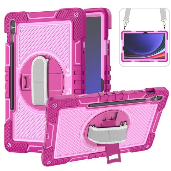 Custodia per tablet in silicone a contrasto per PC con rotazione a 360 gradi per Samsung Galaxy Tab S9+ (rosa rossa + rosa)