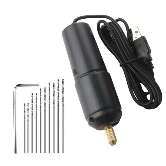 Trapano elettrico per perforazione manuale con colla manuale mini trapano elettrico con interfaccia USB 360, set: trapano + chiave da 10 pezzi