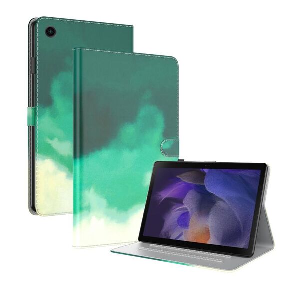 Custodia per tablet in pelle flip con motivo acquerello per Samsung Galaxy Tab А9 (verde ciano)