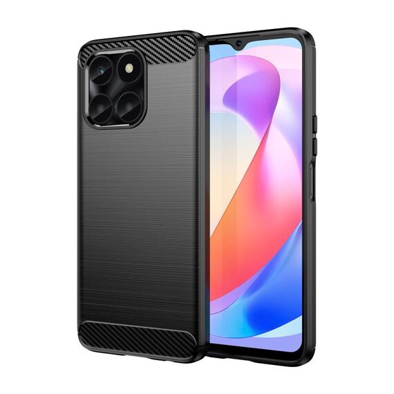 Custodia per telefono TPU in fibra di carbonio con texture spazzolata per Honor X6a (nera)