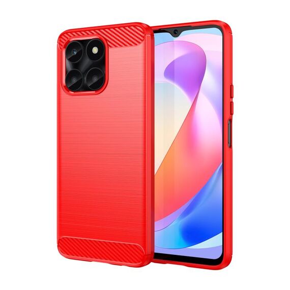 Custodia per telefono in TPU in fibra di carbonio con texture spazzolata per Honor X6a (rossa)