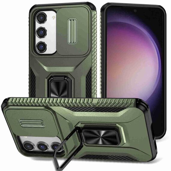Custodia per telefono con supporto scorrevole Camshield per Samsung Galaxy S23 5G (verde alpino)