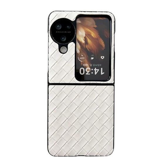 Per OPPO Find N3 Custodia per telefono antiurto con texture intrecciata Flip (Beige)