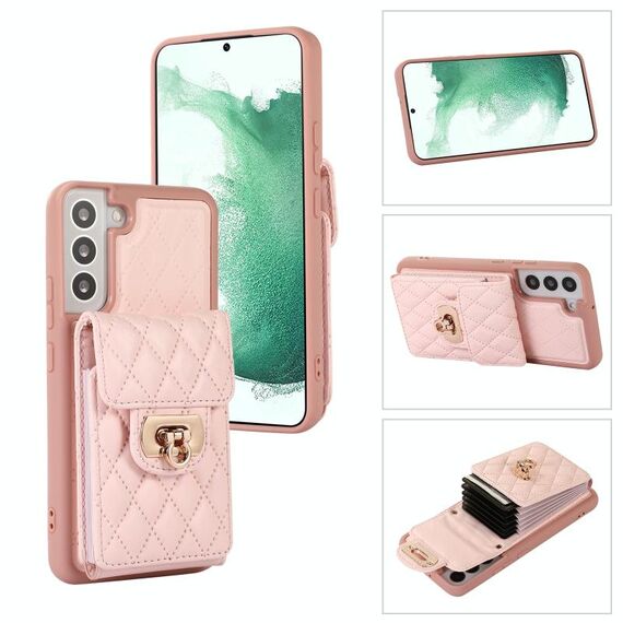 Custodia per telefono in pelle con slot per schede Samsung Galaxy S22 5G (rosa)