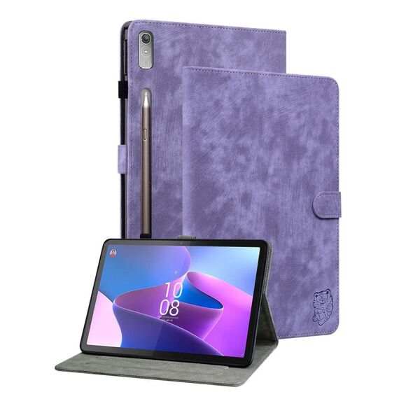 Custodia per tablet in pelle flip con motivo tigre per Lenovo Tab P12 (viola)