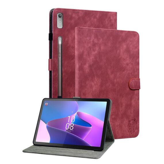 Custodia per tablet in pelle flip con motivo tigre per Lenovo Tab P12 (rossa)