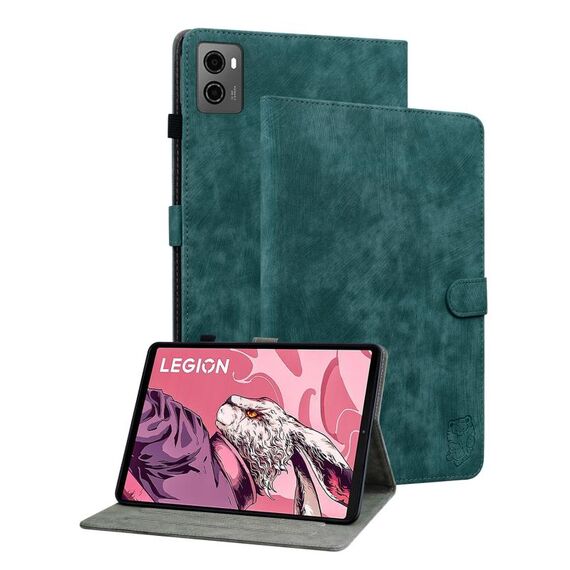 Custodia per tablet in pelle flip con motivo tigre per Lenovo Legion Y700 2023 (verde scuro)