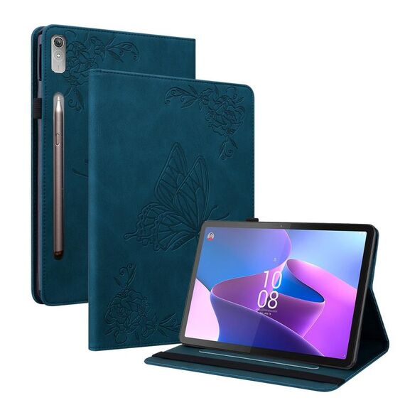 Custodia per tablet in pelle goffrata con fiori di farfalla per Lenovo Tab P12 (blu)