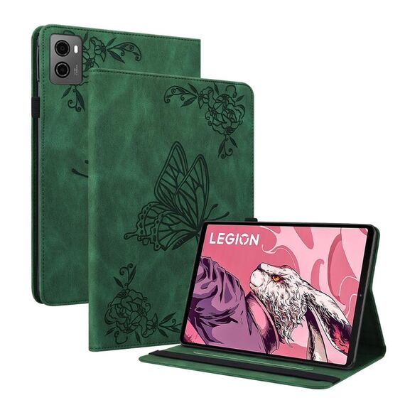 Custodia per tablet in pelle goffrata con fiori di farfalla per Lenovo Legion Y700 2023 (verde)