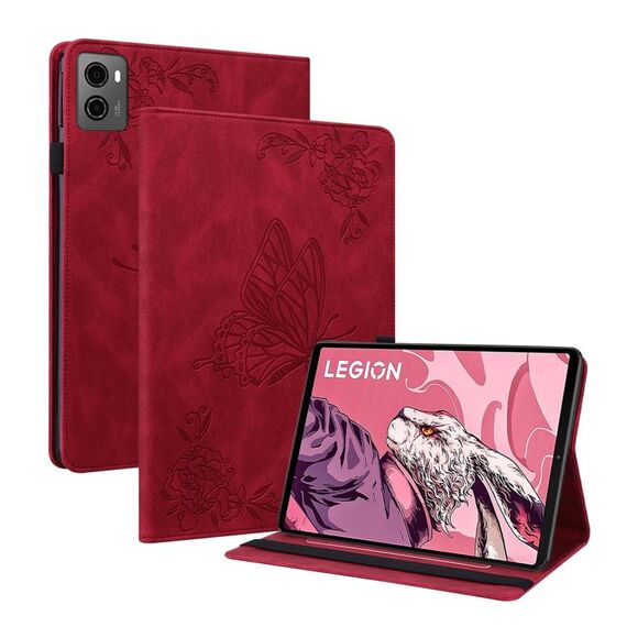 Custodia per tablet in pelle goffrata con fiori di farfalla per Lenovo Legion Y700 2023 (rosso)