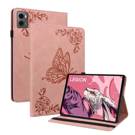 Custodia per tablet in pelle goffrata fiore farfalla per Lenovo Legion Y700 2023 (oro rosa)
