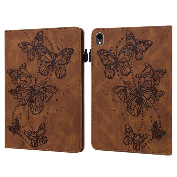 Custodia per tablet in pelle con chiusura orizzontale con motivo a farfalla in rilievo per Samsung Galaxy Tab S9 (marrone)