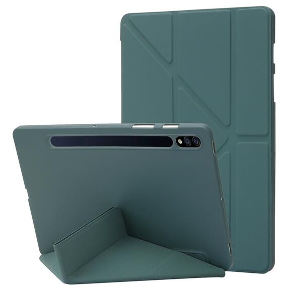 Per Samsung Galaxy Tab S9+ Custodia tablet in pelle siliconica con deformazione (verde scuro)