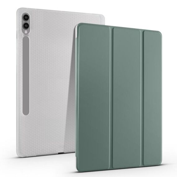 Per Samsung Galaxy Tab S9+ Custodia per tablet in pelle Smart TPU trasparente 3 pieghe con slot per penna(Verde)
