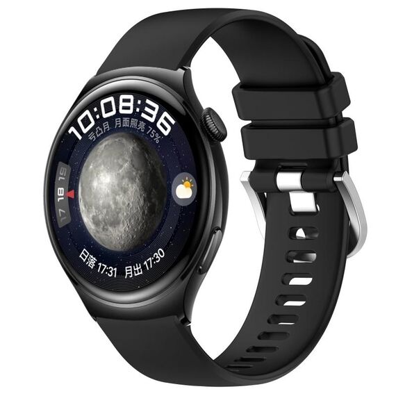 Per Huawei Watch 4 Cinturino in silicone con fibbia in argento lucido liquido da 22 mm (nero)