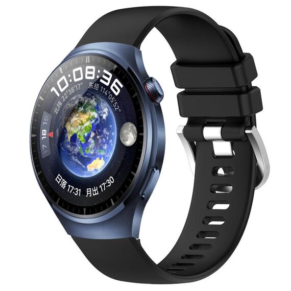 Per Huawei Watch 4 Pro 22mm cinturino in silicone con fibbia argento lucido liquido (nero)