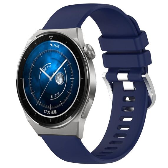 Per Huawei Watch GT3 Pro 46mm 22mm Cinturino in silicone con fibbia argento lucido liquido (blu scuro)