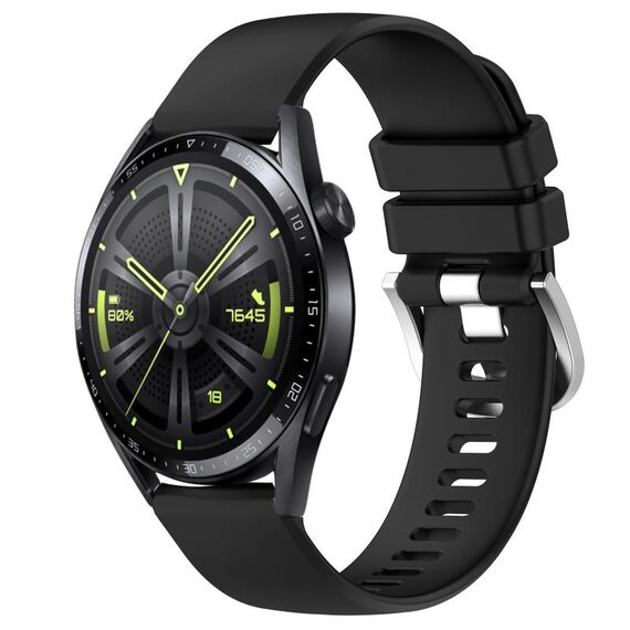 Per Huawei Watch GT3 46mm 22mm cinturino in silicone con fibbia argento lucido liquido (nero)