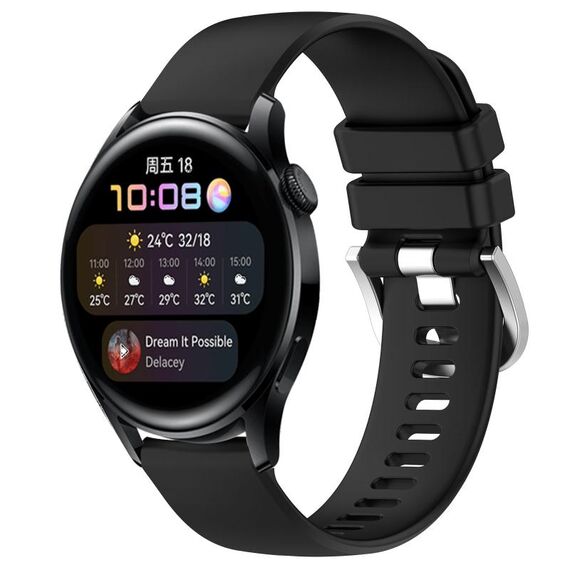 Per Huawei Watch 3 22mm cinturino in silicone con fibbia argento lucido liquido (nero)