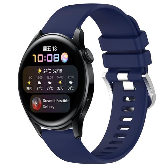 Per Huawei Watch 3 22mm cinturino in silicone con fibbia argento lucido liquido (blu scuro)