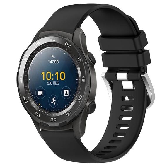 Per Huawei Watch 2 Cinturino in silicone con fibbia argento lucido liquido da 20 mm (nero)