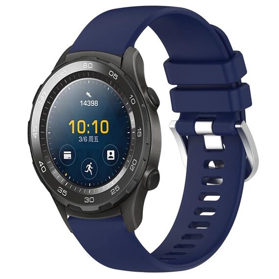 Per Huawei Watch 2 Cinturino in silicone con fibbia in argento lucido liquido da 20 mm (blu scuro)