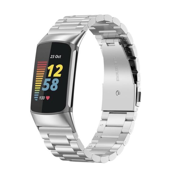Per Fitbit Charge 6 cinturino per orologio in metallo in acciaio inossidabile con tre perline (argento)