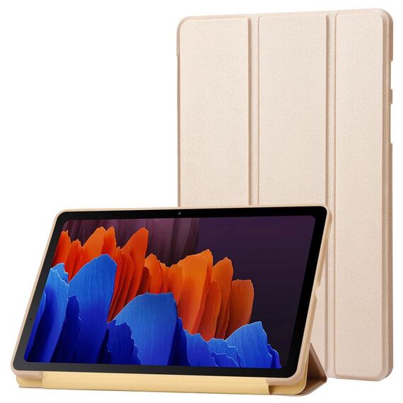 Per Samsung Galaxy Tab S9+ Custodia per tablet in pelle di silicone con supporto a 3 pieghe (Oro)