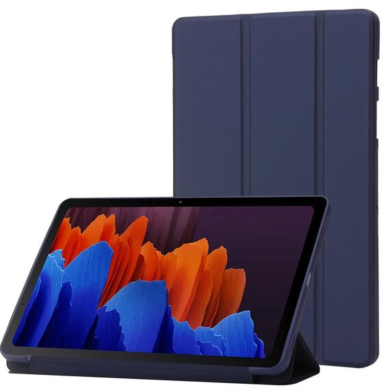 Custodia per tablet in pelle di silicone con supporto a 3 pieghe per Samsung Galaxy Tab S9+ (blu scuro)