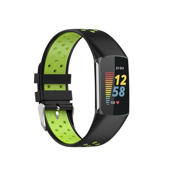 Per Fitbit Charge 6 cinturino in silicone traspirante bicolore (nero + lime)