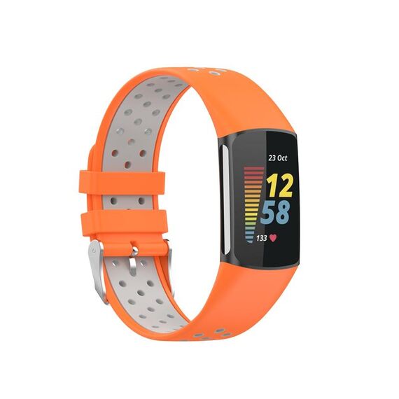 Per Fitbit Charge 6 cinturino in silicone traspirante bicolore (arancione + grigio)