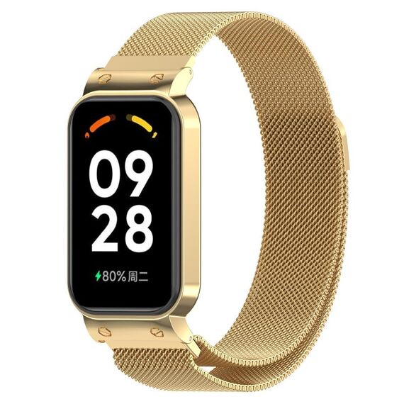 Per Xiaomi Mi Band 8 Active Milan cinturino magnetico in maglia di acciaio metallico + cornice dell'orologio (oro)