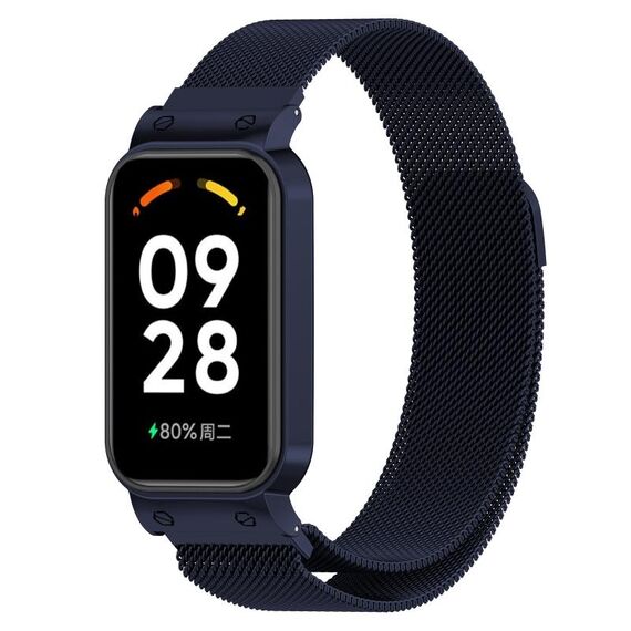Per Xiaomi Mi Band 8 Active Milan cinturino magnetico in maglia di acciaio metallico + cornice dell'orologio (blu scuro)