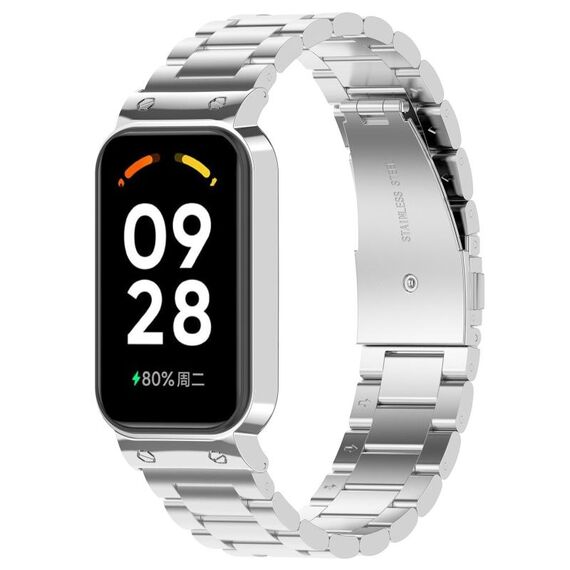 Per Xiaomi Mi Band 8 cinturino attivo in acciaio inossidabile a tre perline + struttura in metallo per orologio (argento)