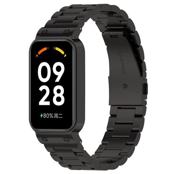 Per Xiaomi Mi Band 8 cinturino attivo in acciaio inossidabile a tre perline + struttura in metallo per orologio (nero)